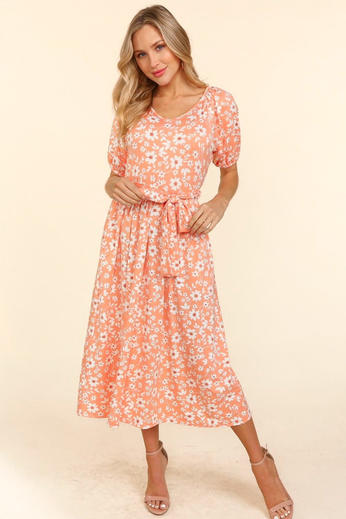 Lovely Lady May ~ Coral Daisy Print Dress