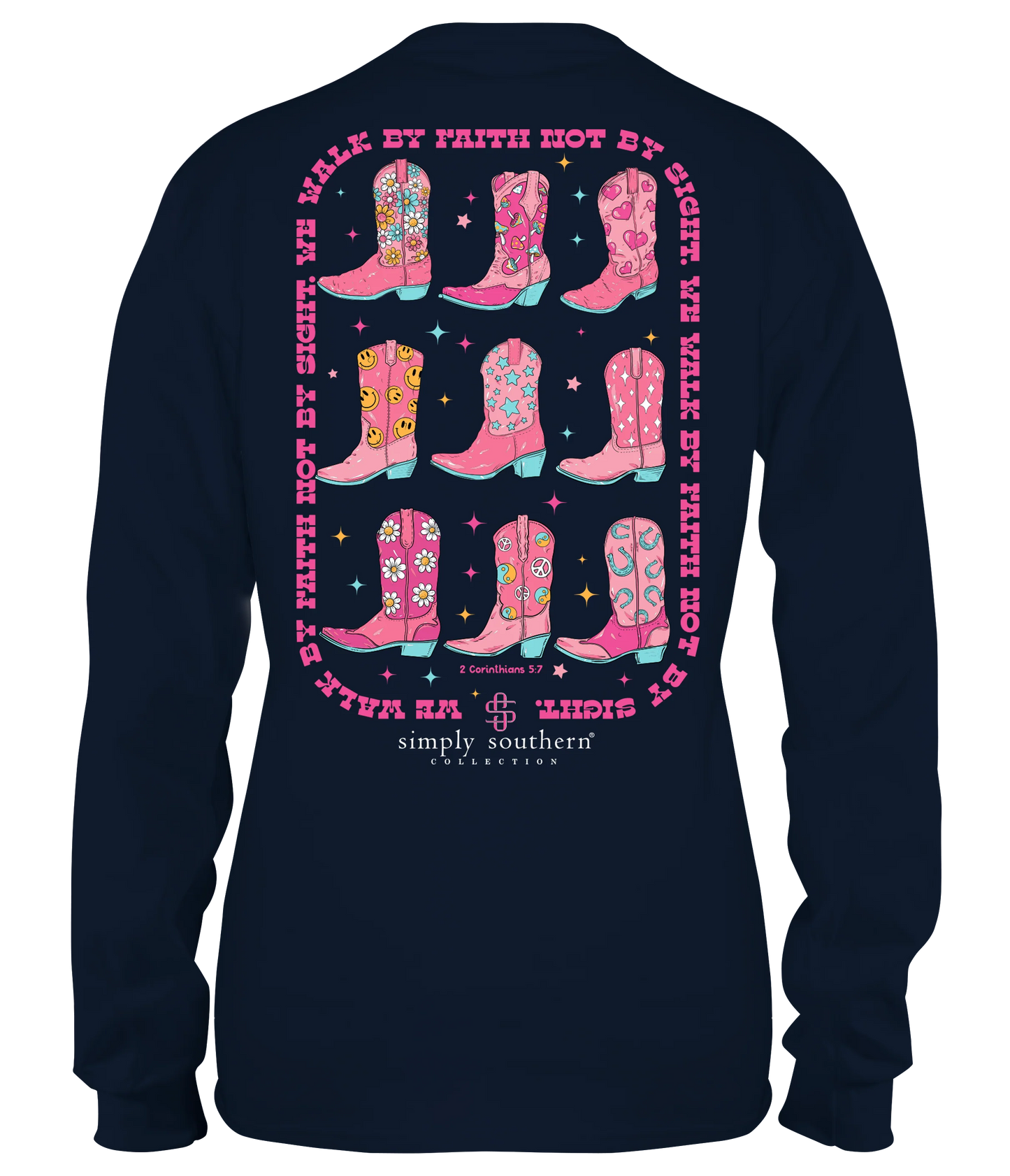 We Walk By Faith Not By Sight ~ Long Sleeve Western Simply Southern Tee