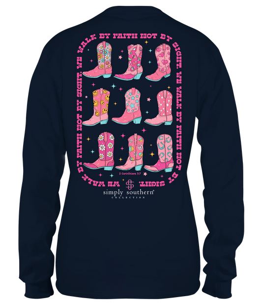 We Walk By Faith Not By Sight ~ Long Sleeve Western Simply Southern Tee