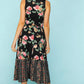 Aubree ~ Black Floral Midi Dress