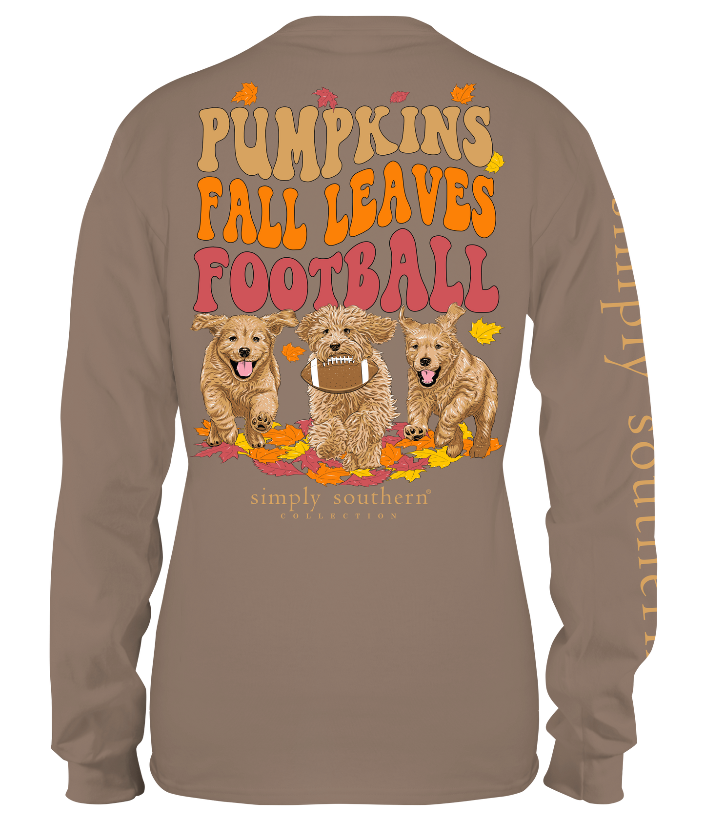 Pumpkins Fall Leaves Football ~ Simply Southern Long Sleeve Tee