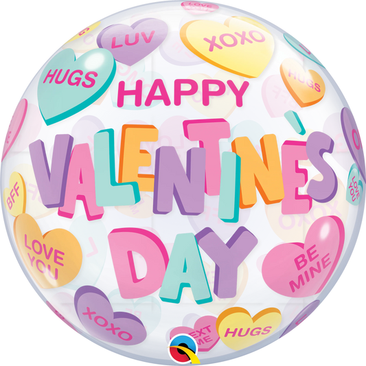 Candy Heart Happy Valentine's Day - Clear 22 Inch Balloon