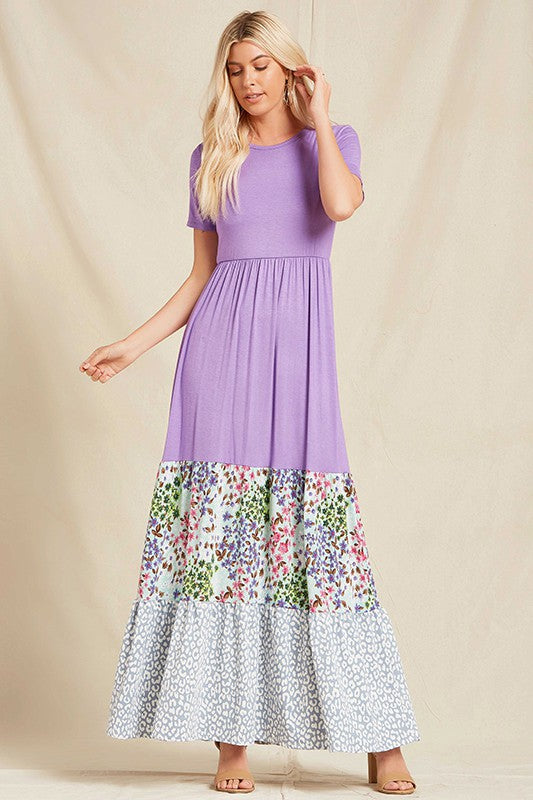 April ~ Lavender Mixed Print Maxi Dress