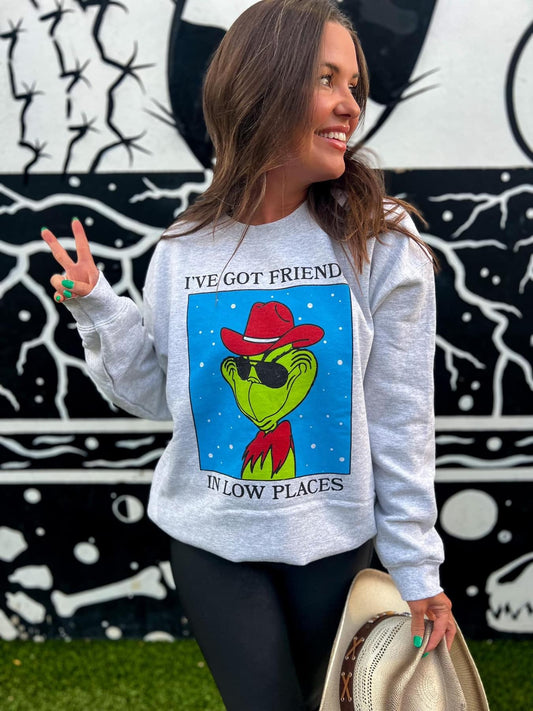 Friends In Low Places ~ Lite Gray Christmas Sweatshirt