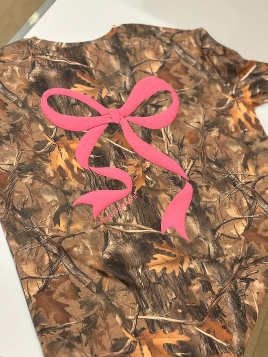 Camo Pink Puff Print Bow ~ Simply Southern Tee