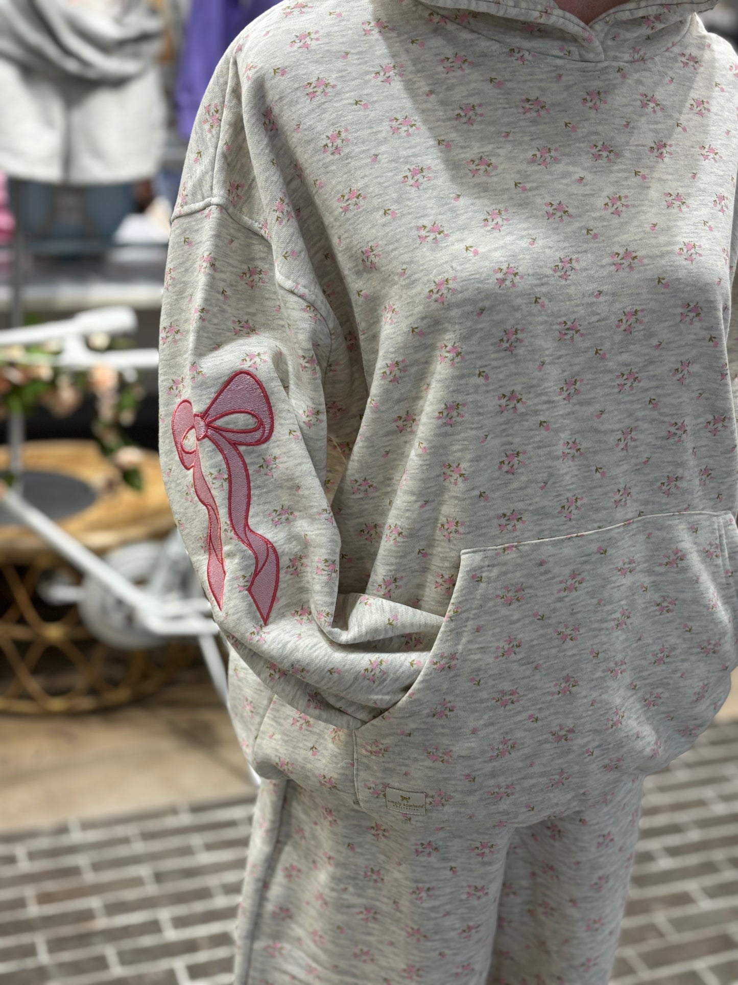 Pink Bow Ditsy Floral Print Hoodie ~ Simply Southern Brand