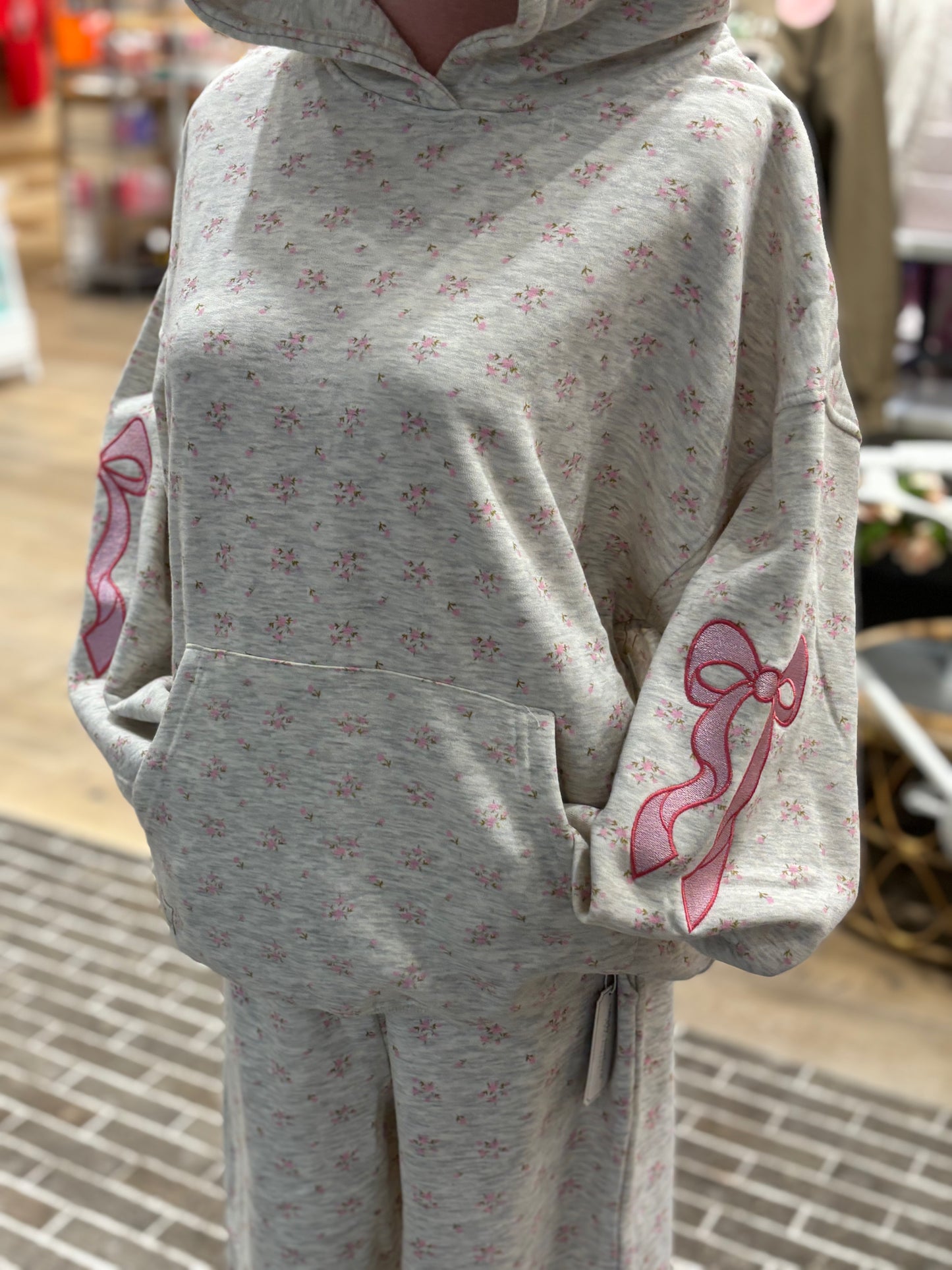 Pink Bow Ditsy Floral Print Hoodie ~ Simply Southern Brand