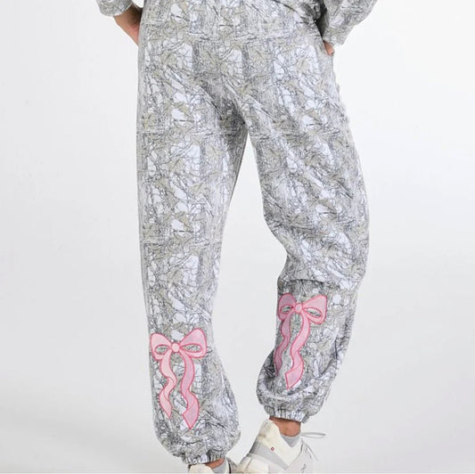 Camo Print Joggers with Pink Bows ~ Simply Southern Brand