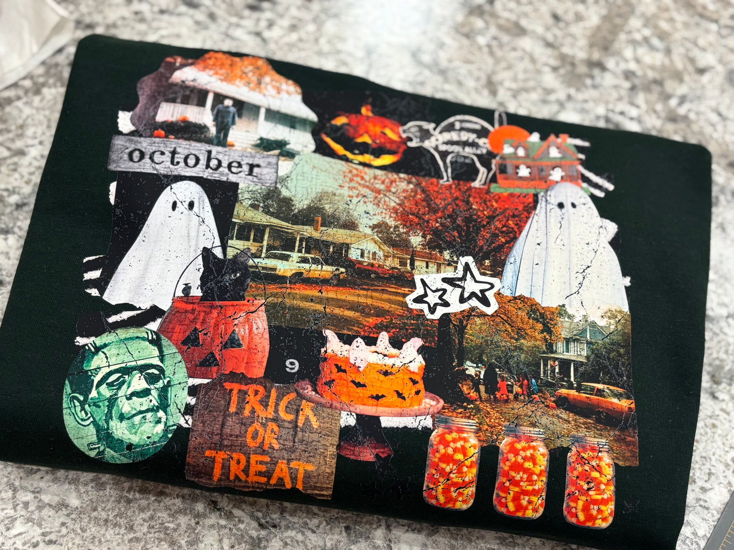 Queen of October Collage ~ Dark Green Crewneck Sweatshirt