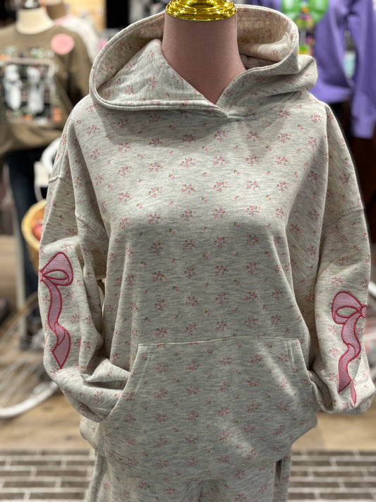 Pink Bow Ditsy Floral Print Hoodie ~ Simply Southern Brand