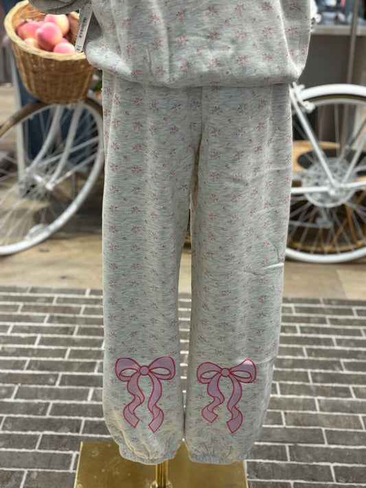 Pink Bow Ditsy Floral Print Joggers ~ Simply Southern Brand