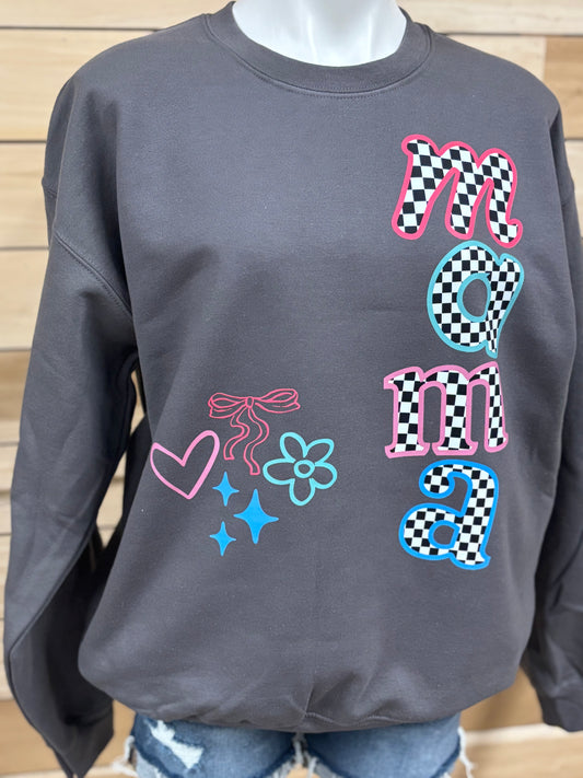 Mama Checkered - Doodle Print ~ Crewneck Sweatshirt