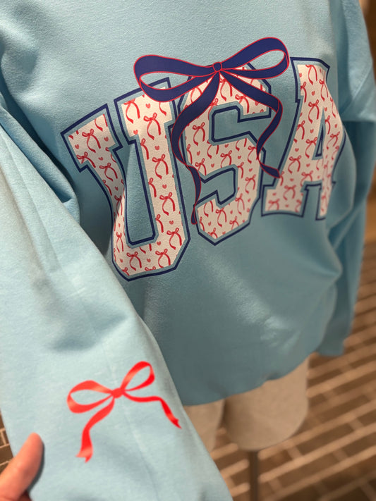 USA ~ Preppy Coquette Patriotic Crewneck Sweatshirt