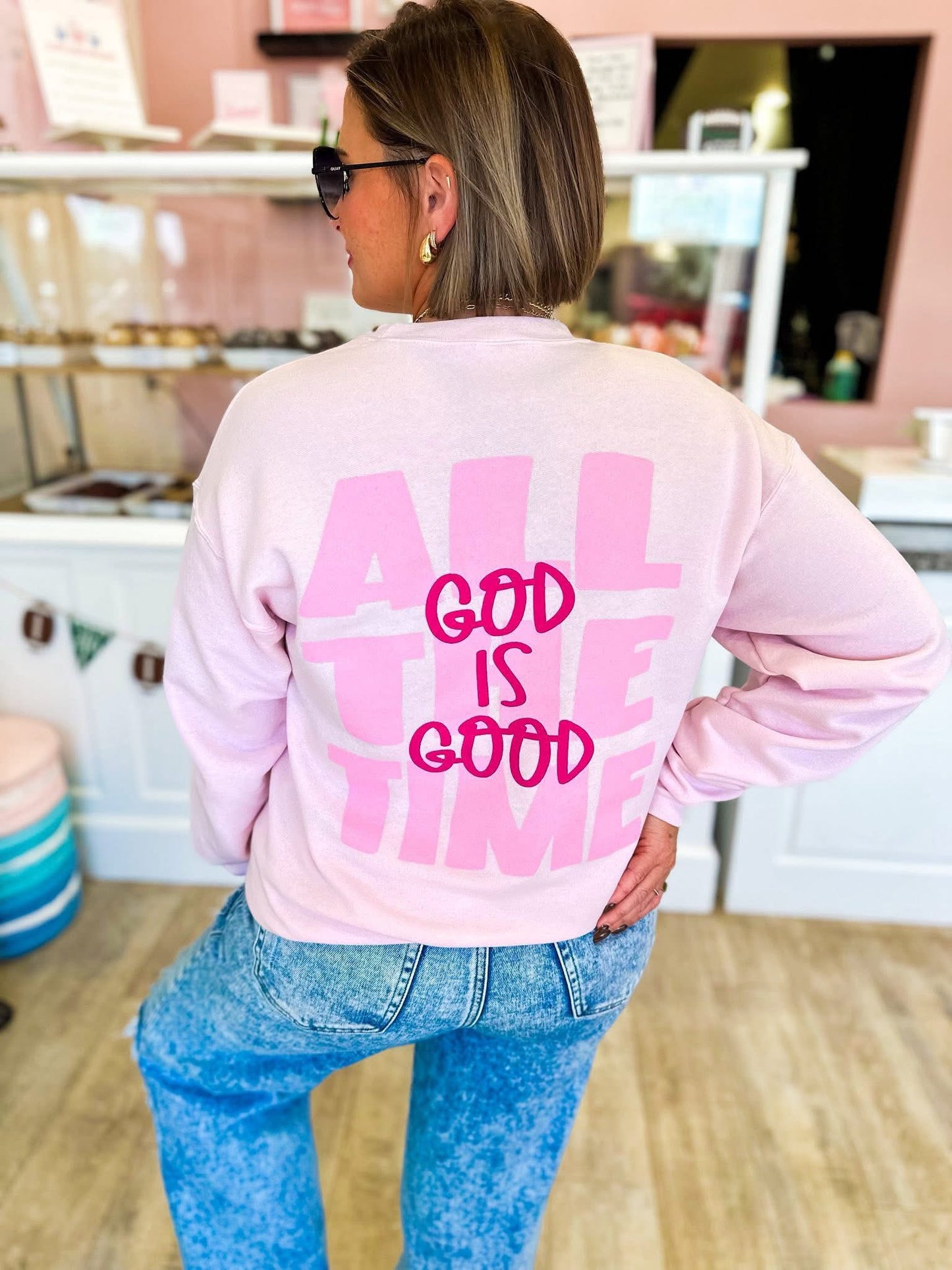 God Is Good ~ Pink Crewneck Sweatshirt