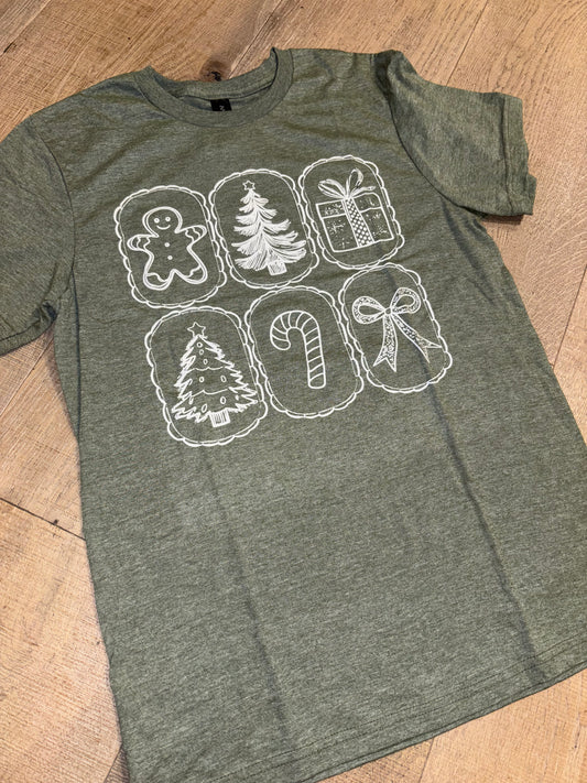 Heather Green Doodle Print Christmas Tee