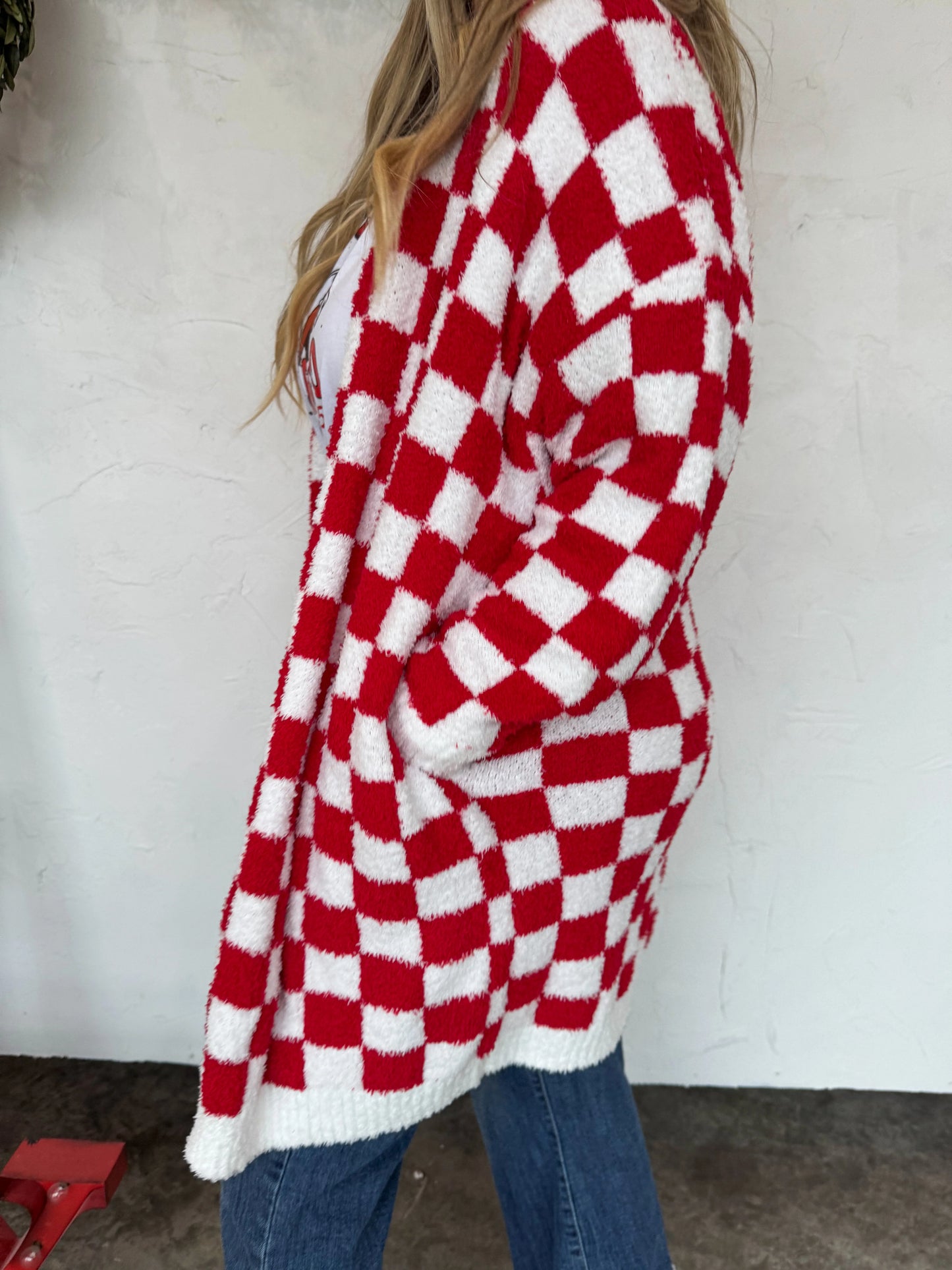 Red White Checkered Cloud Cardigan
