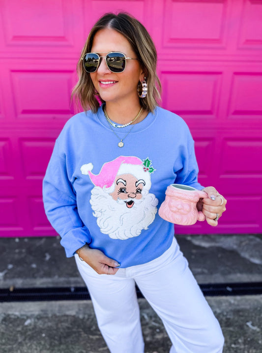 Pink Sequin Santa Patch Crewneck Sweatshirt