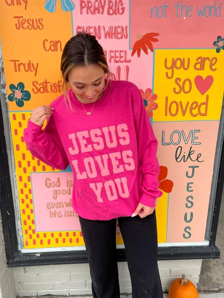 Jesus Loves You Pink Crewneck