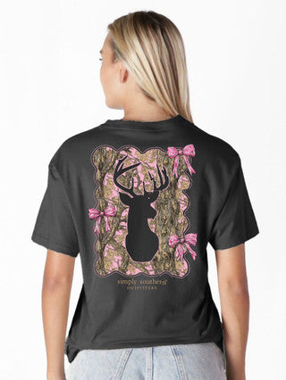 Pink Camo Deer ~ Black Simply Southern Tee