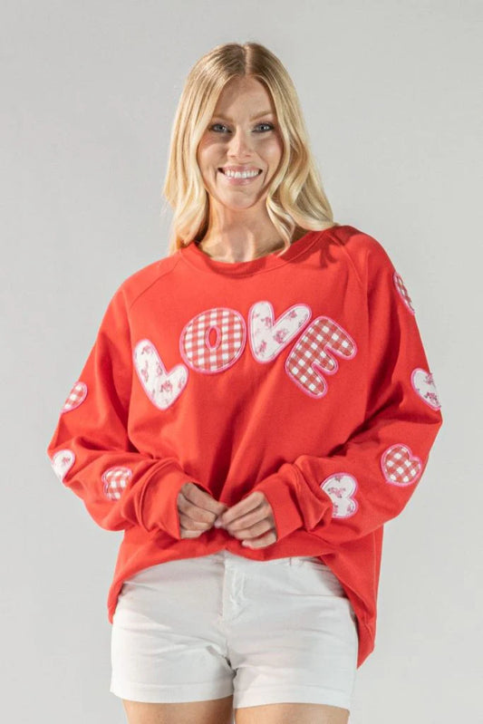 Love Patch Embroider Crewneck Sweatshirt - Simply Southern Brand