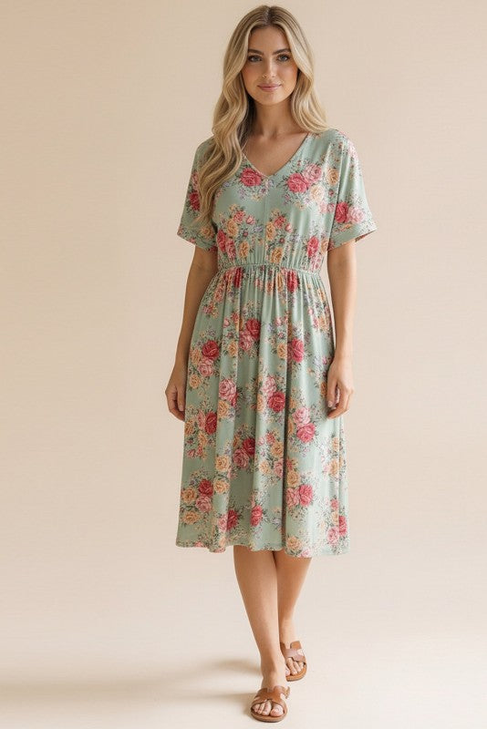 Tinsley ~ Sage Green Floral Midi Dress