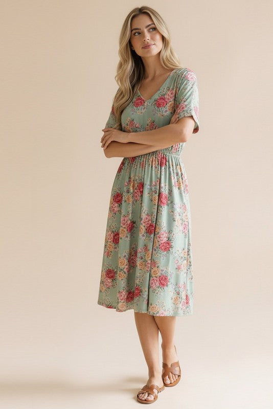 Tinsley ~ Sage Green Floral Midi Dress