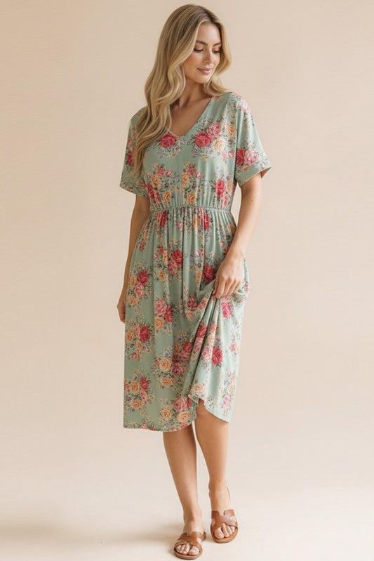 Tinsley ~ Sage Green Floral Midi Dress