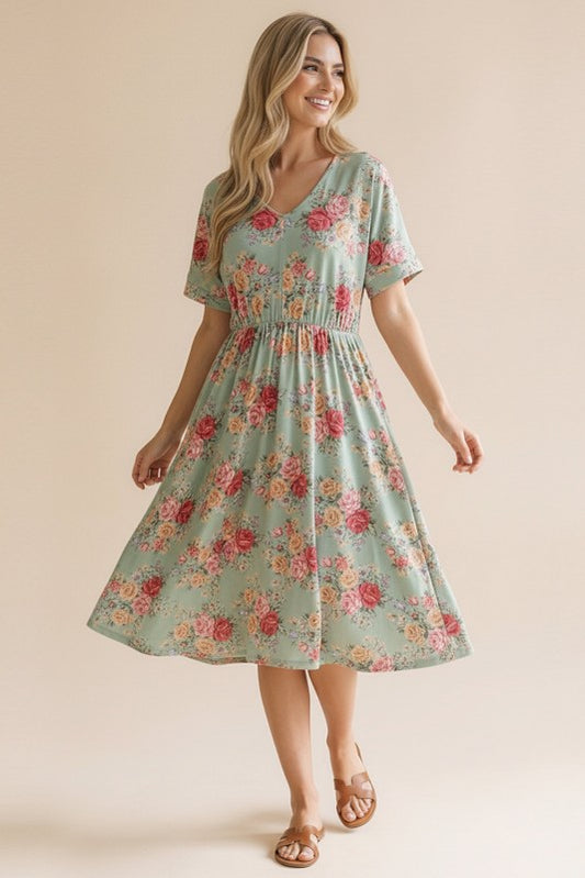 Tinsley ~ Sage Green Floral Midi Dress