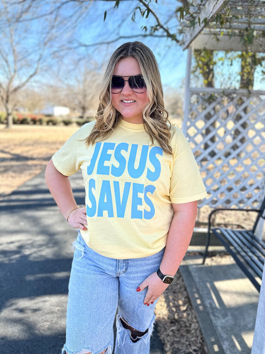 Jesus Saves ~ Butter Yellow Graphic Tee
