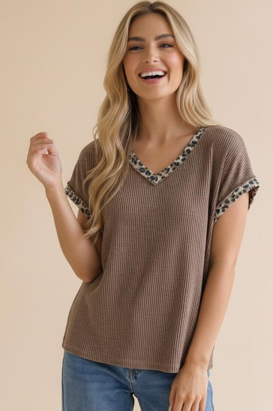 Emery ~ Leopard Print Ribbed Knit Top