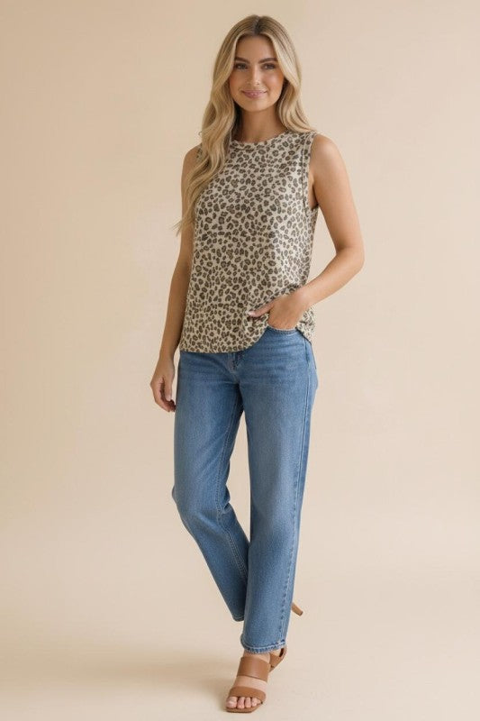 Kasey ~ French Terry Leopard Sleeveless Top