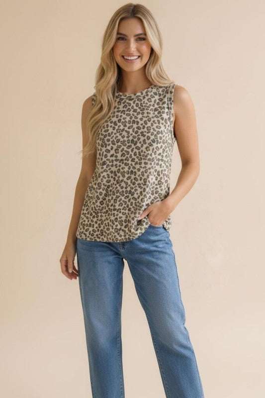 Kasey ~ French Terry Leopard Sleeveless Top