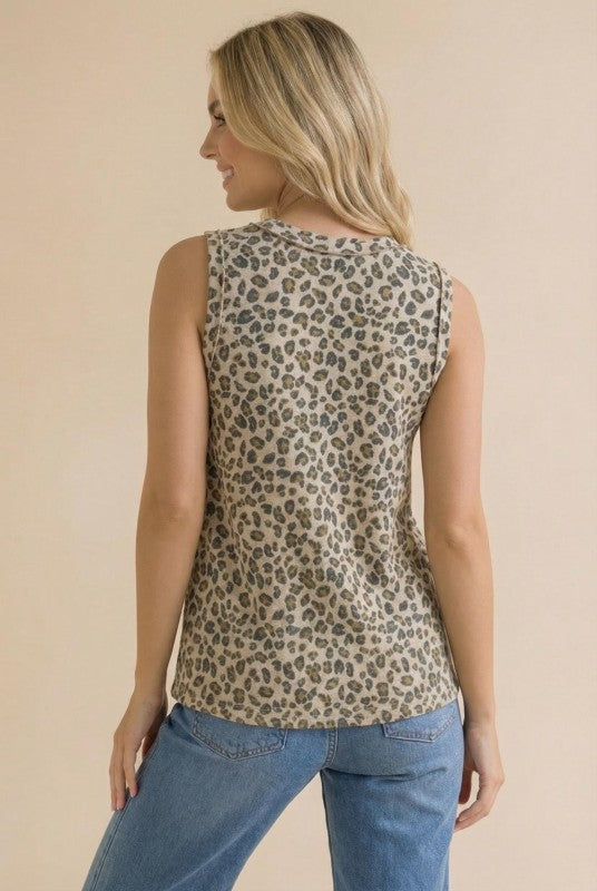 Kasey ~ French Terry Leopard Sleeveless Top