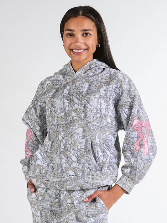 Camo Print Hoodie with Embroidered Bows ~ Simply Southern Brand