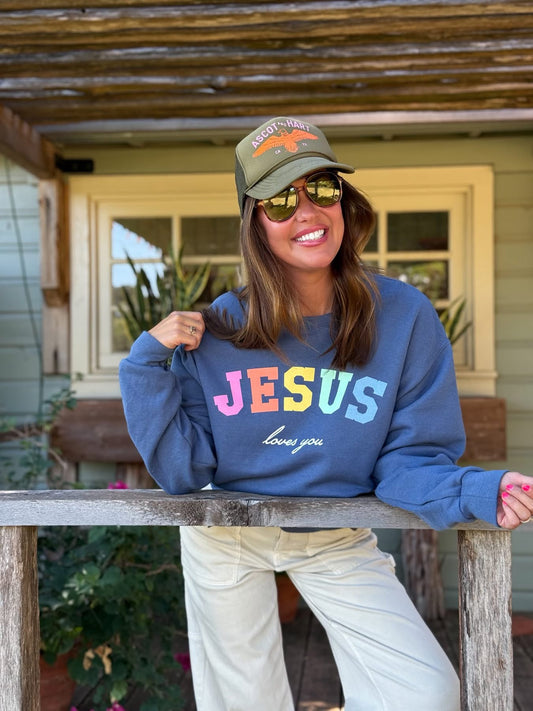 Jesus Loves You ~ Navy Crewneck Sweatshirt