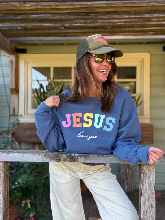 Jesus Loves You ~ Navy Crewneck Sweatshirt