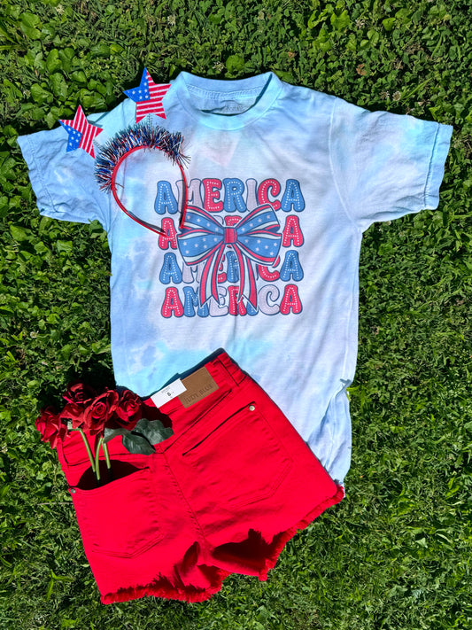 AMERICA ~ Tie Dye Bow America Tee