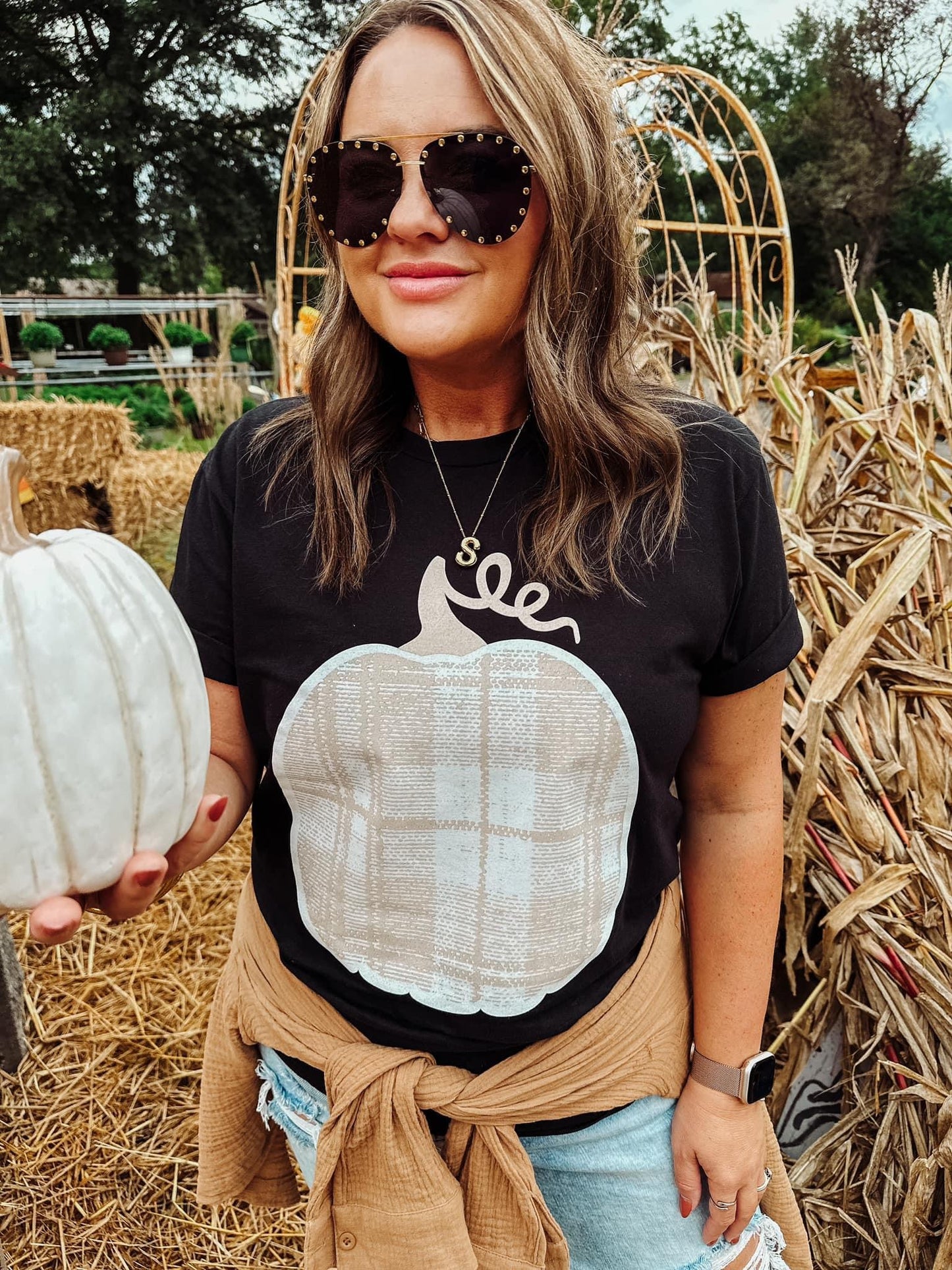 Basic Beige ~ Plaid Pumpkin Tee