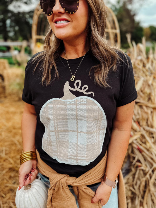 Basic Beige ~ Plaid Pumpkin Tee