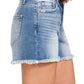 Rosalie ~ Frayed Hem Button Denim Shorts