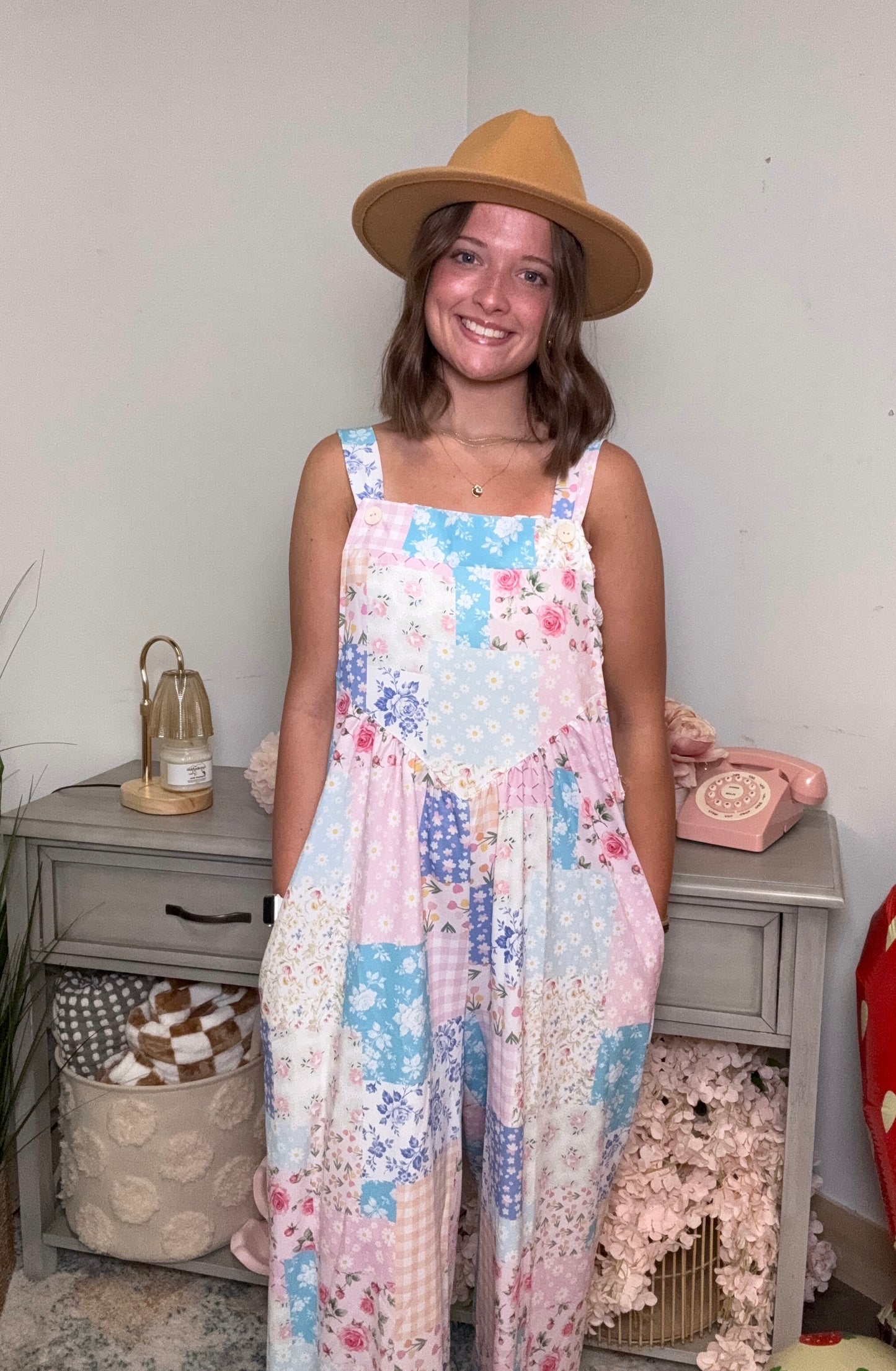 Happy To Be Me ~ Floral Patchwork Overalls - Regular and Curvy Sizes