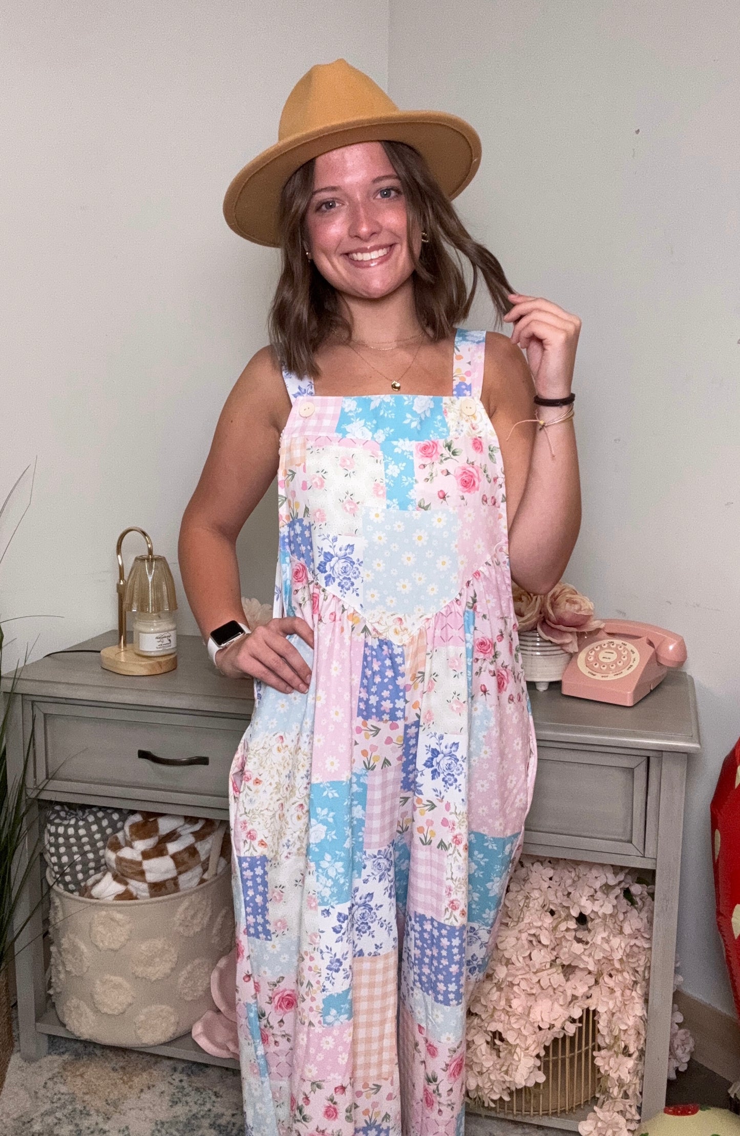 Happy To Be Me ~ Floral Patchwork Overalls - Regular and Curvy Sizes