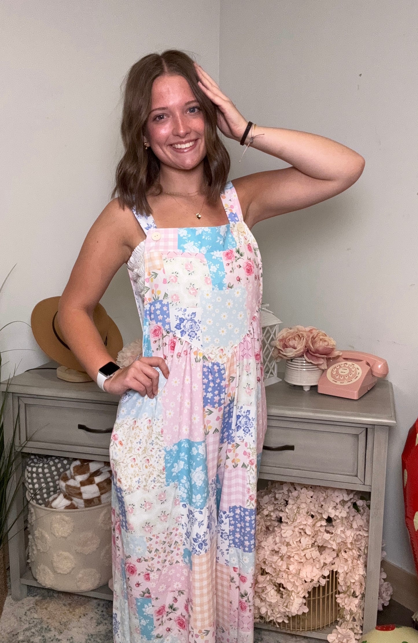 Happy To Be Me ~ Floral Patchwork Overalls - Regular and Curvy Sizes