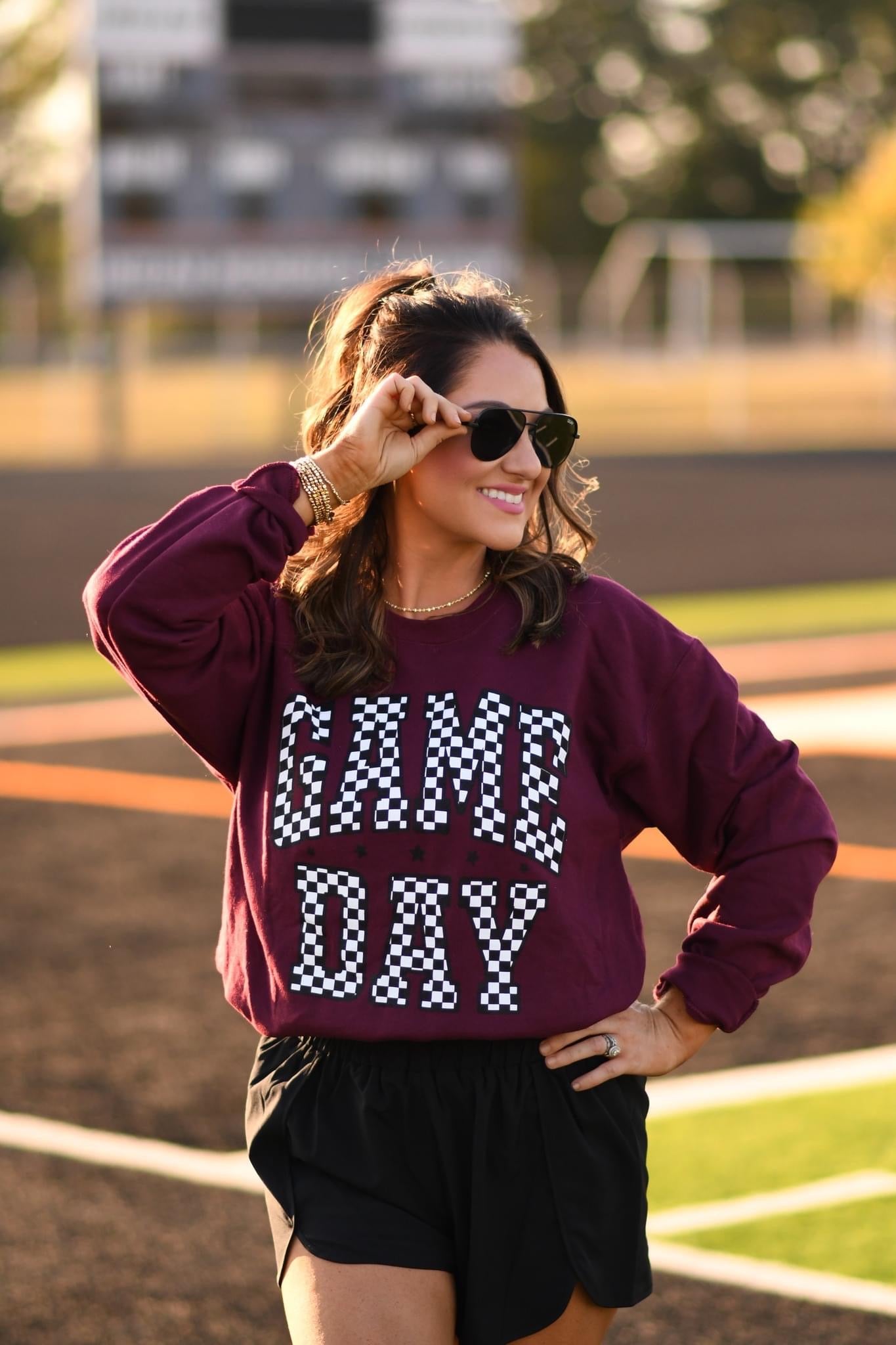 GAME DAY ~ Checkered Crewneck Sweatshirt