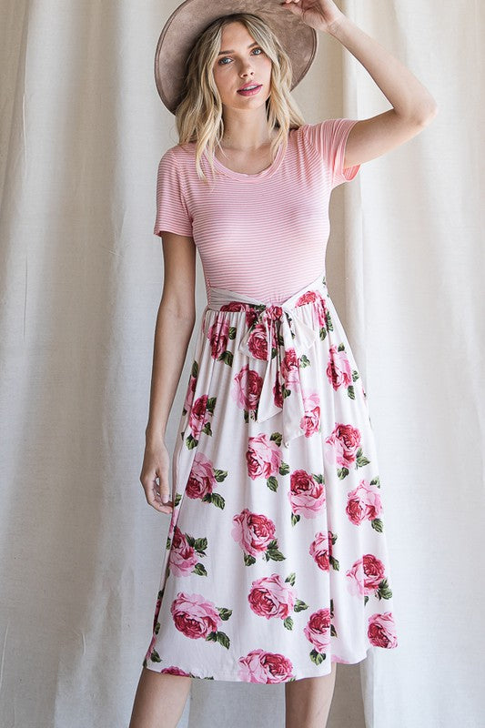 All My Life ~ Stripe and Floral Print Midi Dress