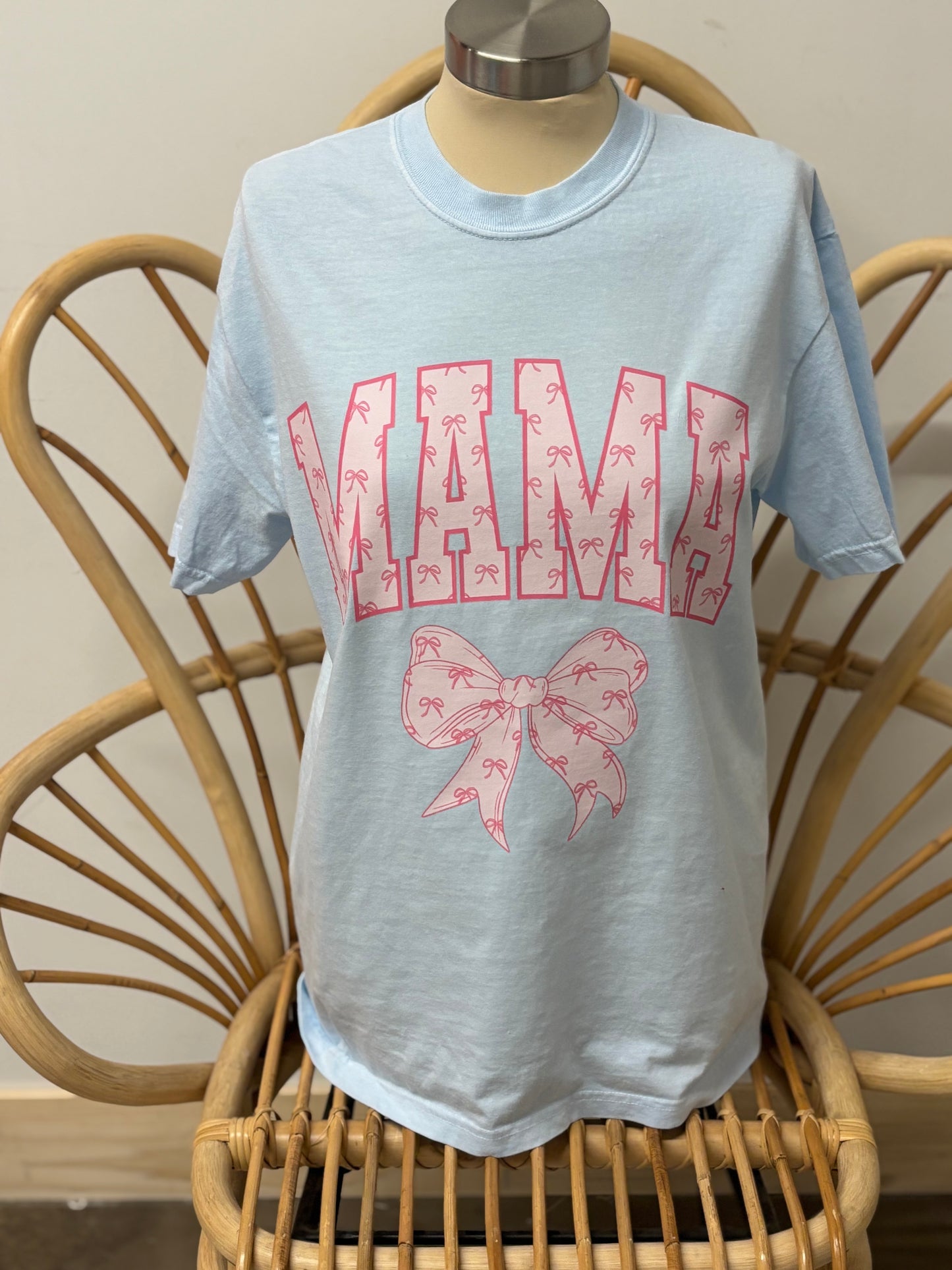 Mama ~ Baby Blue and Pink Ribbon Graphic Tee
