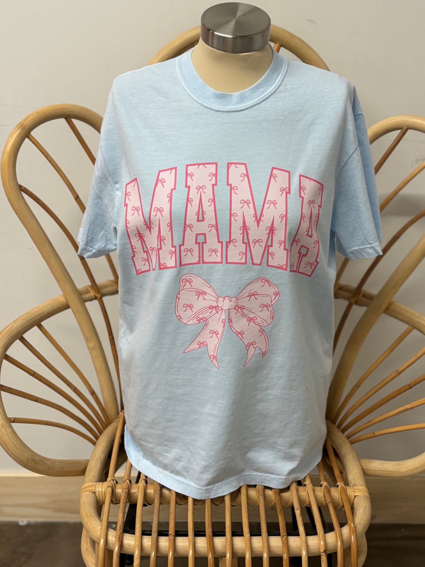 Mama ~ Baby Blue and Pink Ribbon Graphic Tee