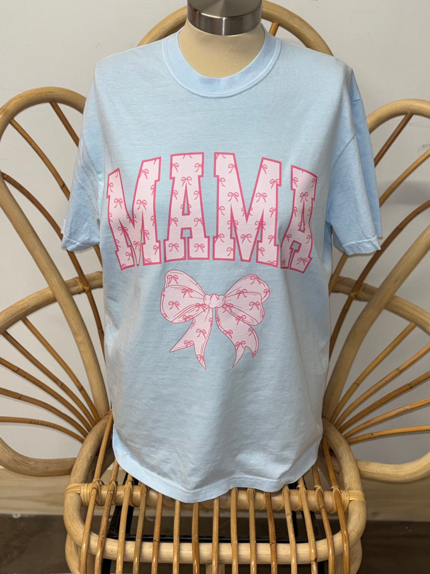 Mama ~ Baby Blue and Pink Ribbon Graphic Tee