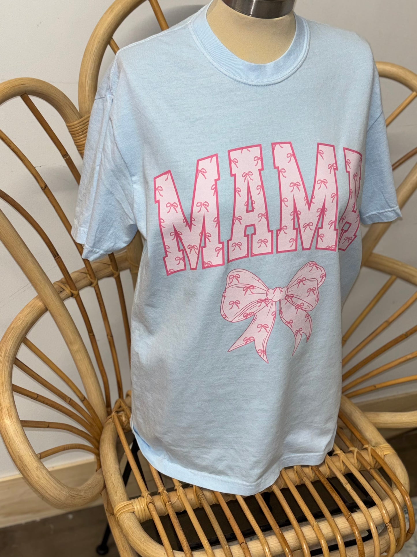 Mama ~ Baby Blue and Pink Ribbon Graphic Tee