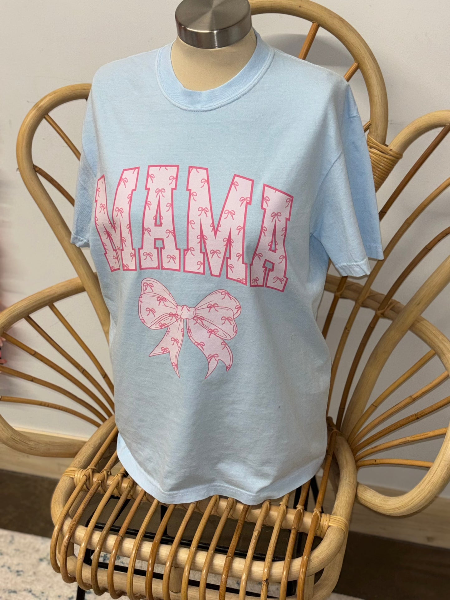 Mama ~ Baby Blue and Pink Ribbon Graphic Tee